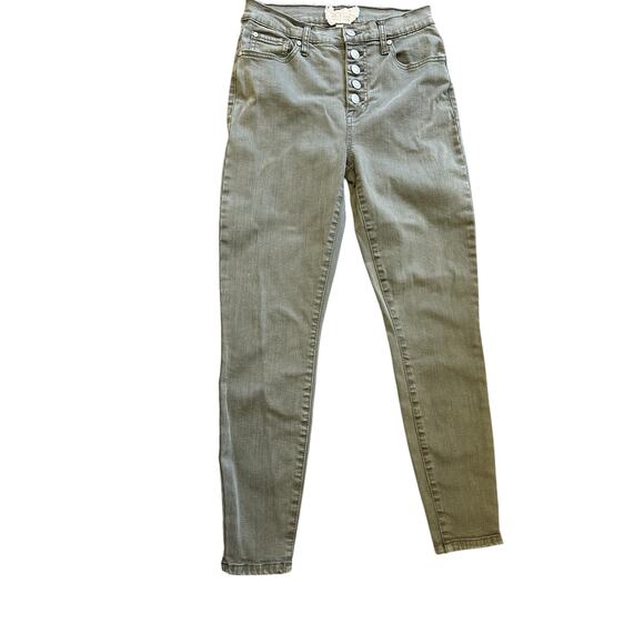 Altar’d State Olive Green Distressed Skinny Stretch‎ Jeans Button Fly 27/5 - Picture 1 of 5